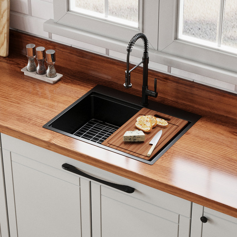 Lavabo de cuisine en acier inoxydable noir de calibre 16 30 po x 22 po