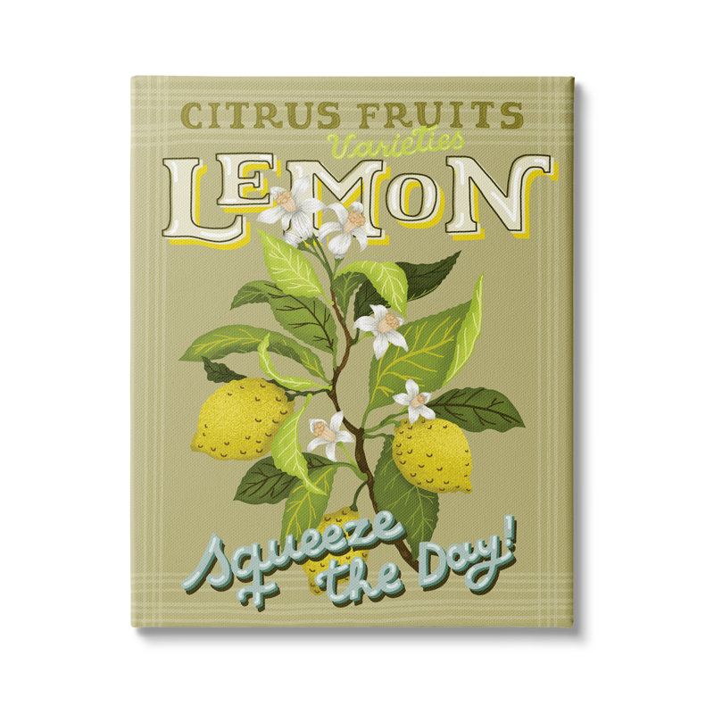 Citron vintage «Squeeze» par Andrea Jasid Grassi, Toile tendue, H 20 po x l 16 po x P 1,5 po
