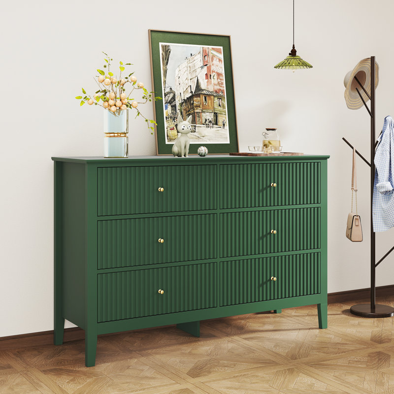 6 tiroirs 47 po Large commode, Vert