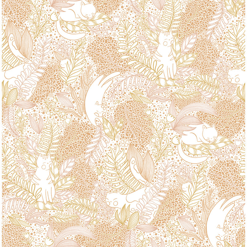 Rouleau de papier peint adhésif Botanical Gato L 18 pi x l 20,5 po, Orange