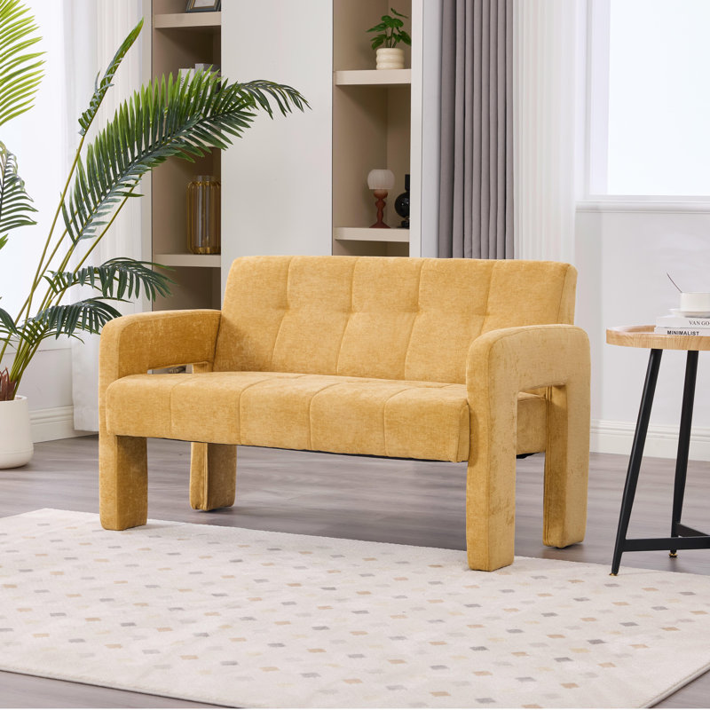 Small Loveseat Sofa With Dual Armrests,modern Double Armchair For Small Space, Yellow