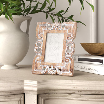 Arsakha Whitewashed Brown Wood Embossed Picture Frame