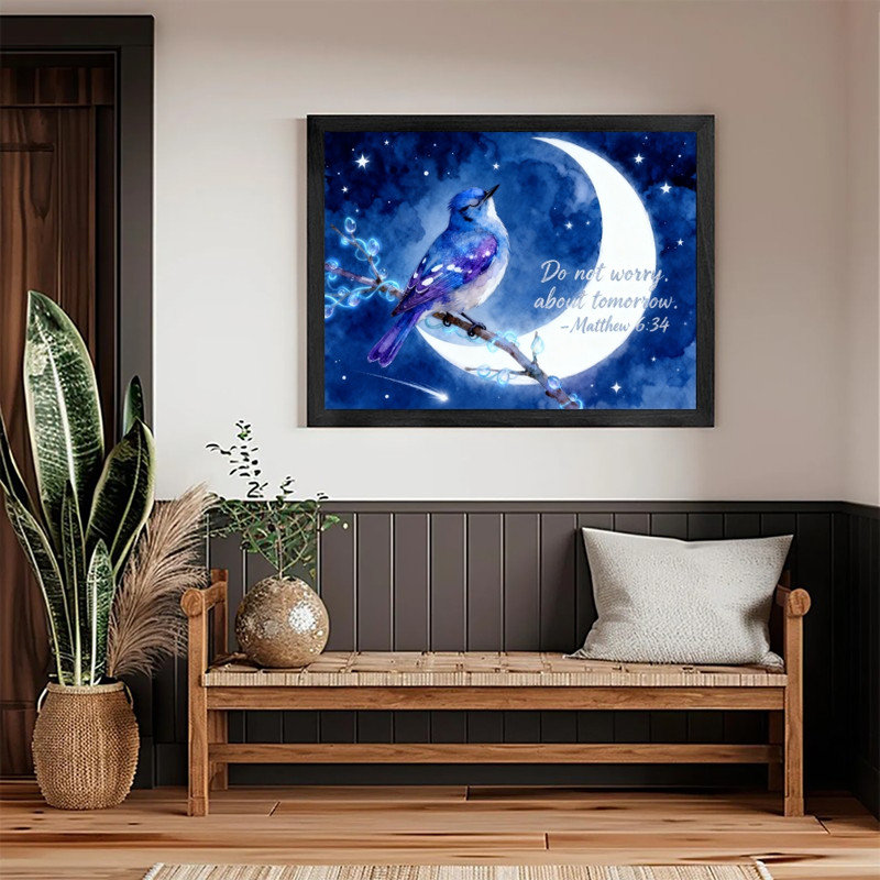 Art encadré noir, lune bleue, écriture mystique, impression inspirante aquarelle mystique, H 25 po x l 37 po