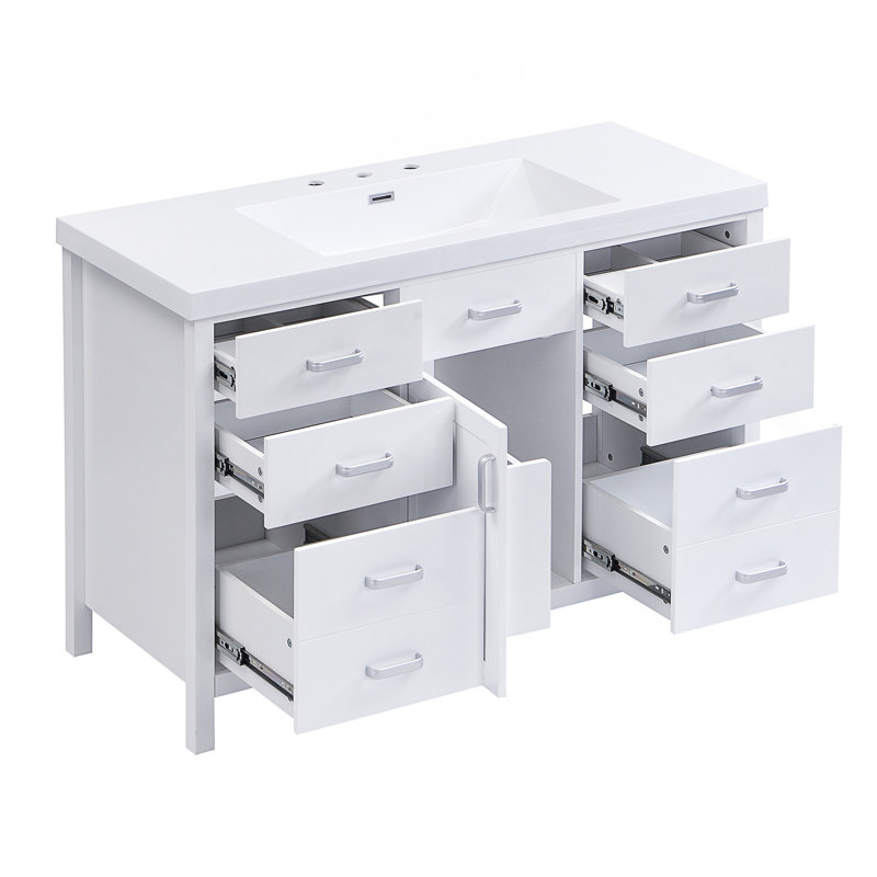 Meuble-lavabo moderne avec rangement à fermeture douce et lavabo en résine