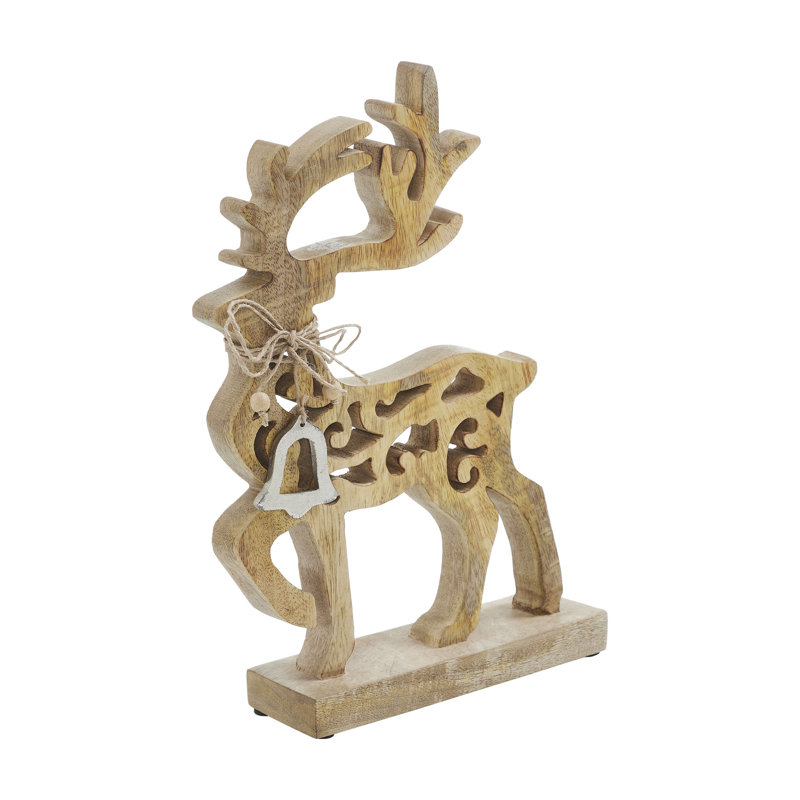 Grand renne en bois orné, H 12,75 po x l 9,25 po x P 2,25 po