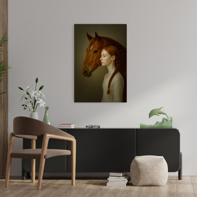 «Redhead And Horse Classic Peaceful Serene Horse Portrait», art mural