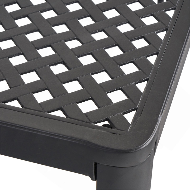 Table de salle à manger d'extérieur moderne en aluminium avec accents tissés, noir mat antique