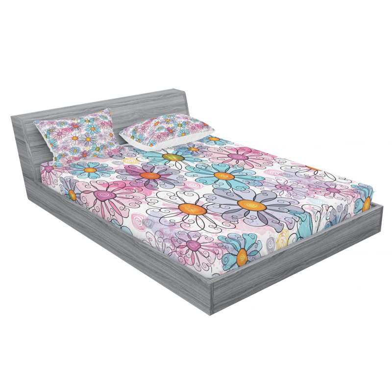 Microfiber Floral Sheet Set, Queen Sheet Set with Fitted Sheet, Purple Floral
