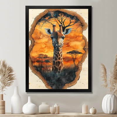 Portrait de girafe silencieux dans un paysage africain I - animaux, art mural