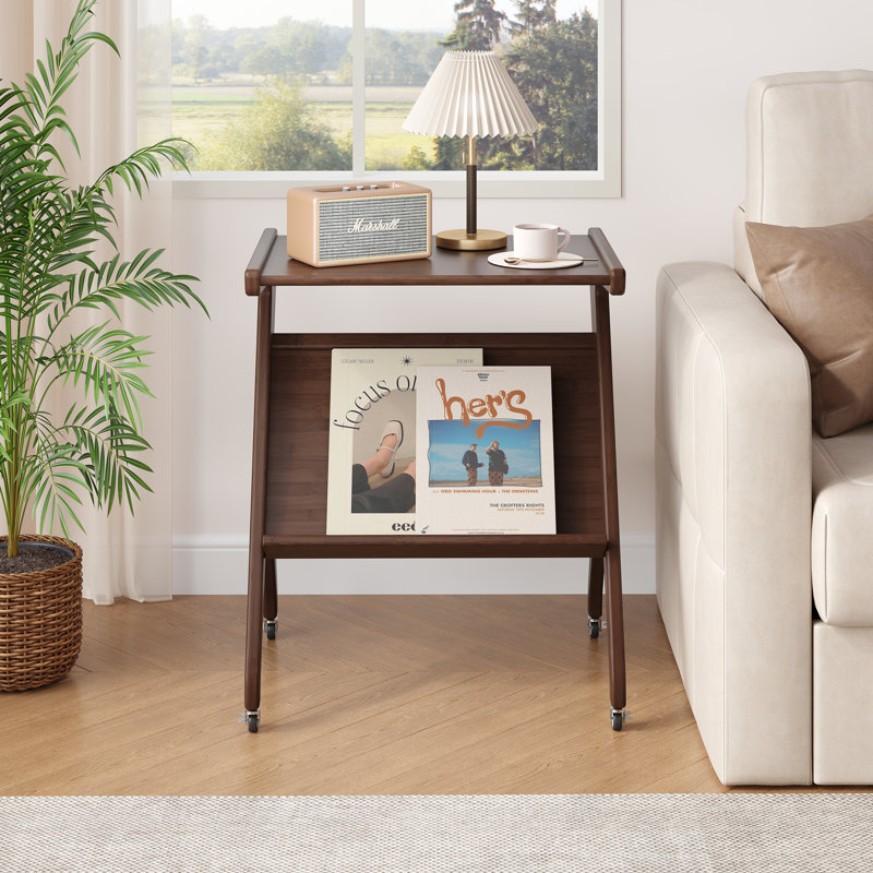 Table de bout en bois avec roulettes, table d'appoint en bambou, Bois brun