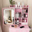 Petit bureau de coiffeuse avec miroir et lumières DEL réglables, prise de courant intégrée et rangement dissimulé, comprend tabouret et tablette rembourrés, coiffeuse pour petites chambres, rose