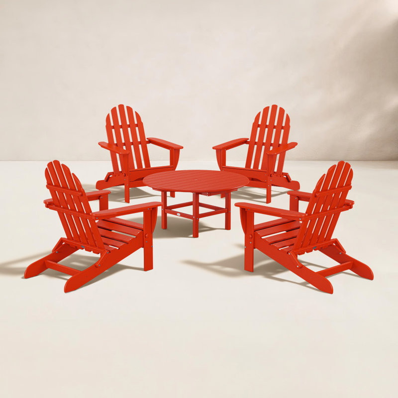 Ensemble de conversation POLYWOOD Classic Adirondack 5 pièces, Rouge coucher de soleil