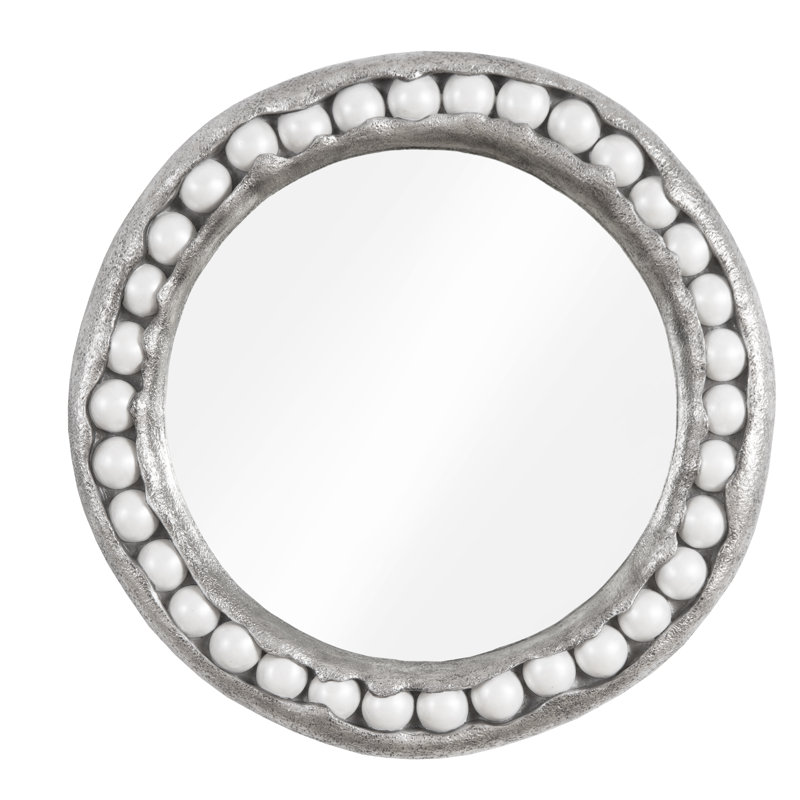 Pearl Mirror, Round, Silver Leaf