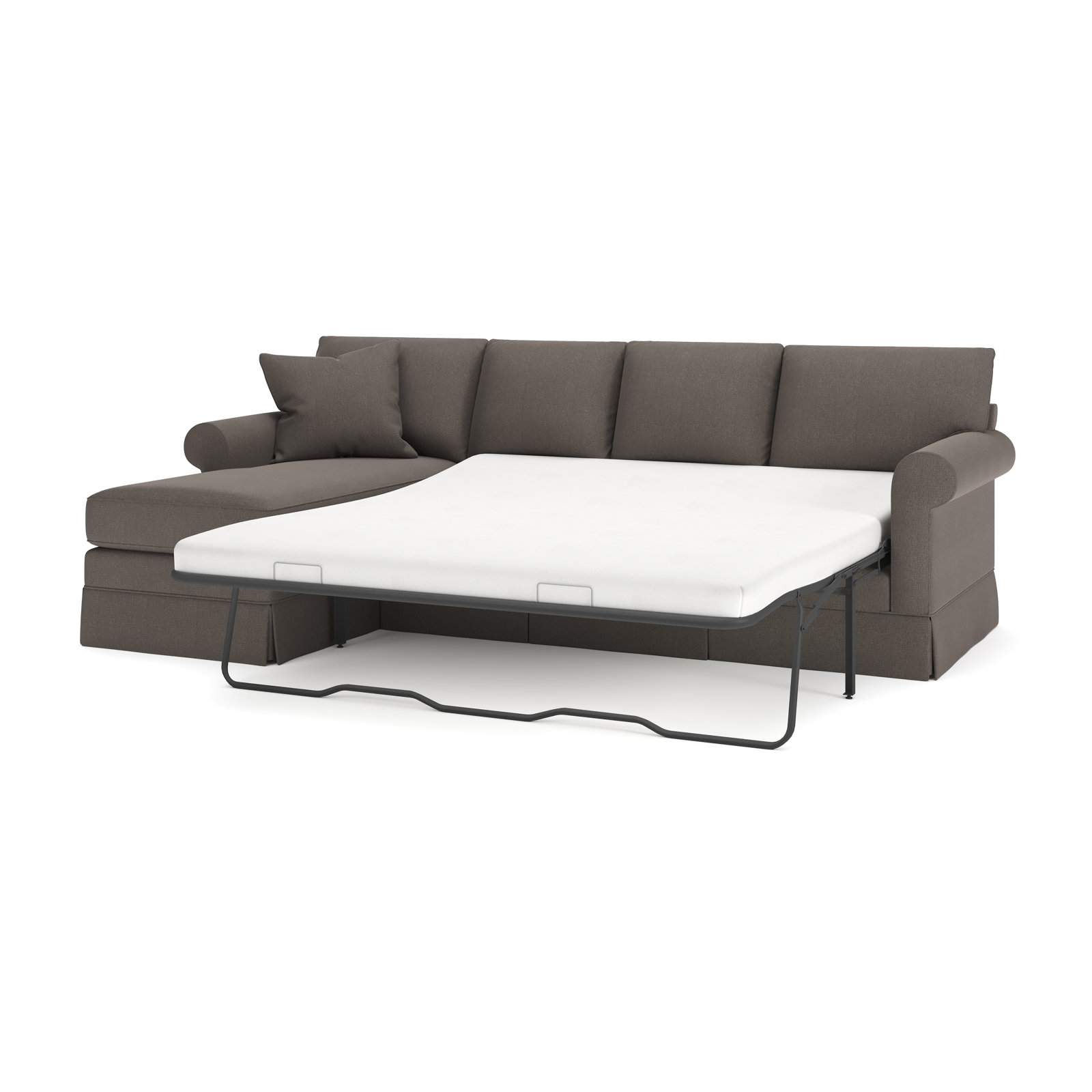 Friedman Sleeper Sectional with Chaise, Left Hand Facing, Drusky Charcoal Sustain® Basketweave