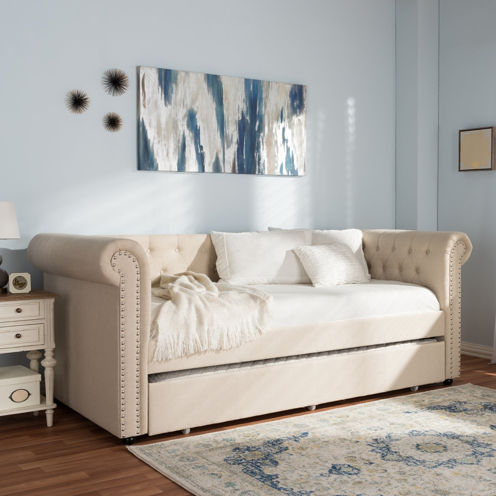 Mynard Upholstered Daybed with Trundle - Twin, Beige