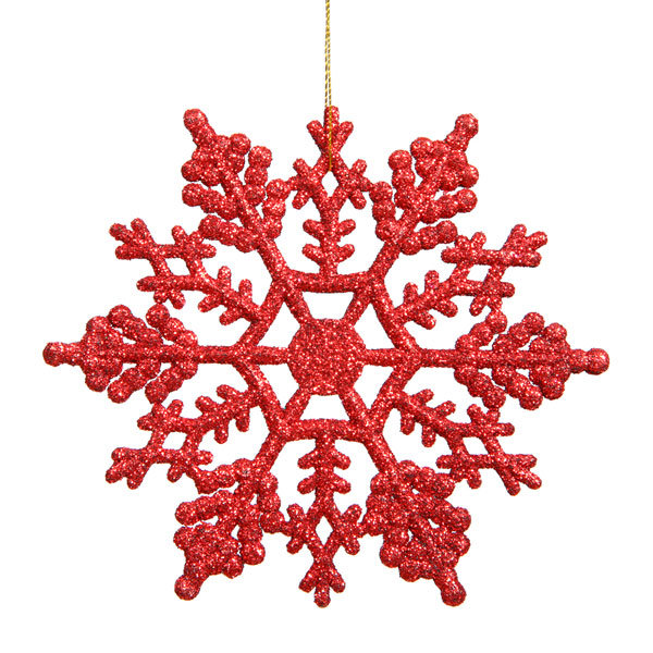 Red Glitter Shatterproof Plastic Snowflake Ornaments Set of 24