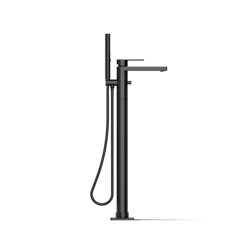 Parallel Floor-Mount Bath Filler Trim With Handshower, Matte Black