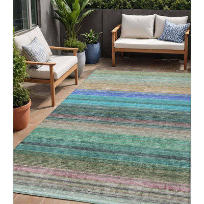 Tapis extérieur lavable rayé bleu sarcelle 5 pi x 8 pi