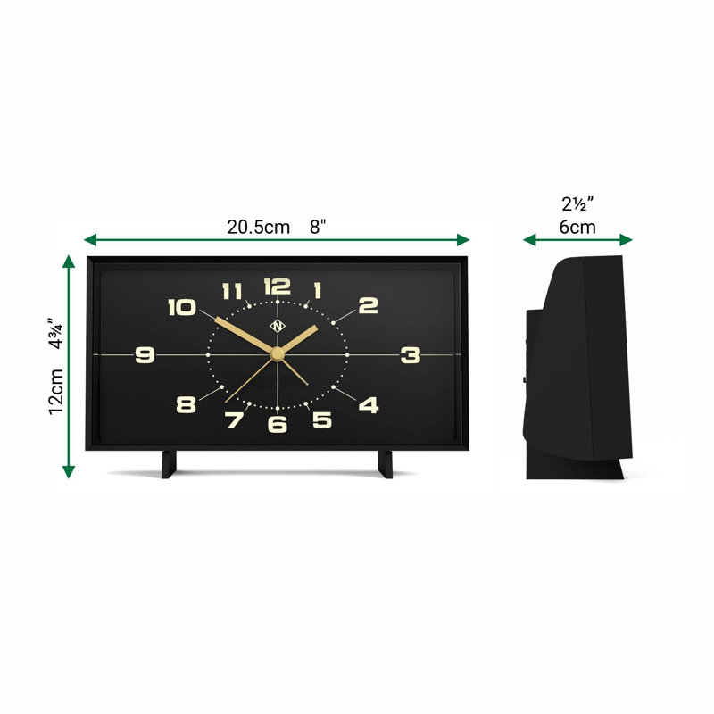 Réveil-matin rétro, cadran de style Mid-Century (noir), Noir
