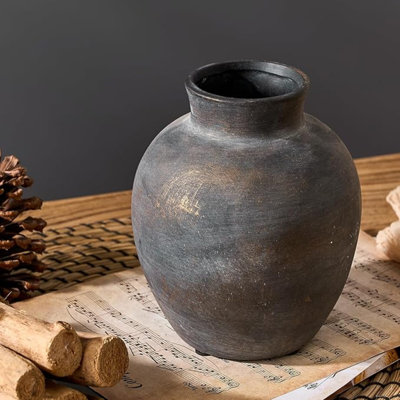 Ceramic Decorative Flower Vase | 6 Inch Pottery Rustic Farmhouse | Boho | Terracotta Vase For Home Decor, Table, Living Room, Bathroom, Shelf, Mantel Decoration