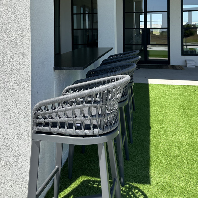 Alexamarie 24" Patio Bar Stool with Cushion, Gray