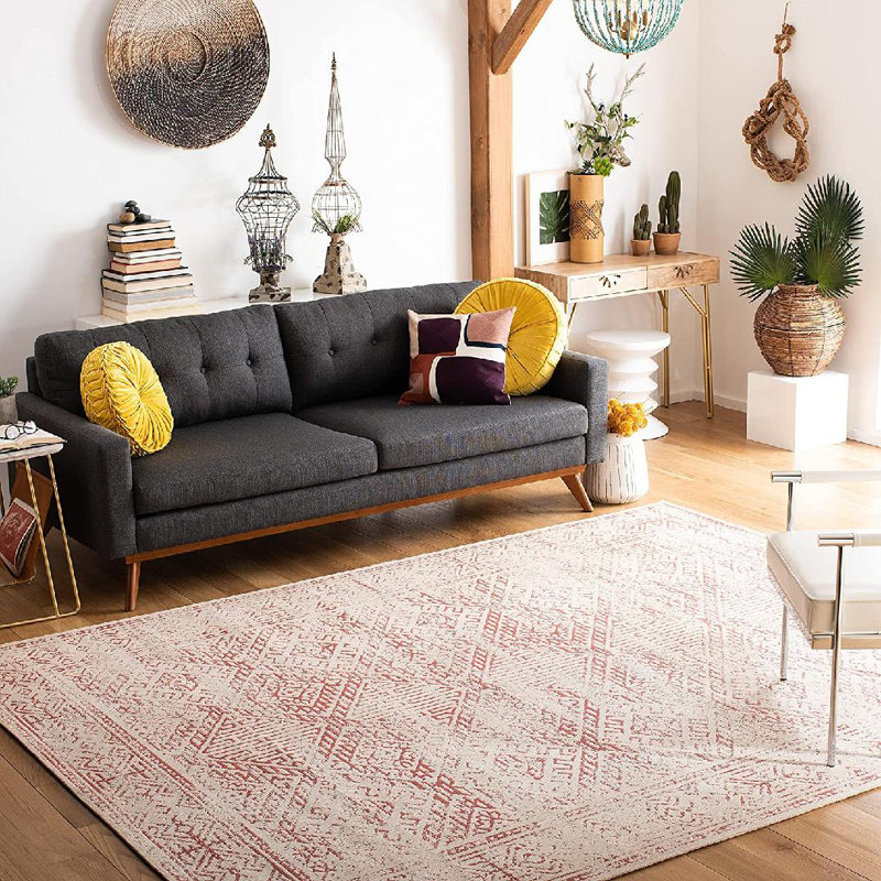 Tapis beige / rouge en polypropylène tressé à la main 8 pi x 10 pi Durasoff