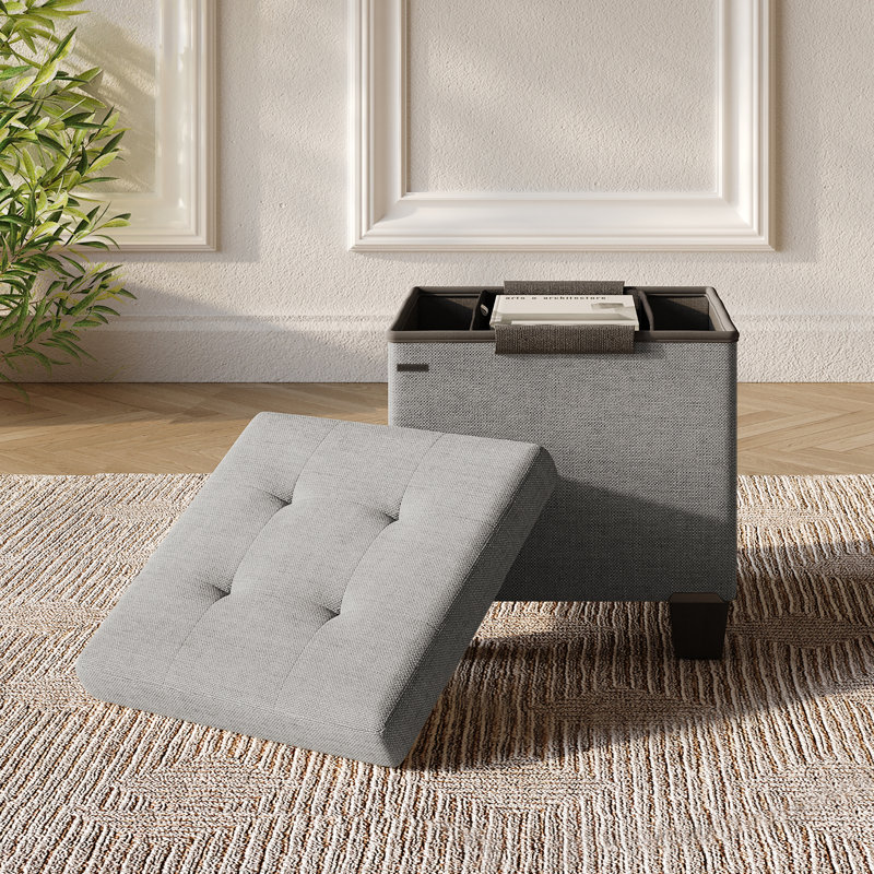 Banc de rangement avec repose-pieds Vérrant, 15"H x 15"W x 15"D, Light Grey