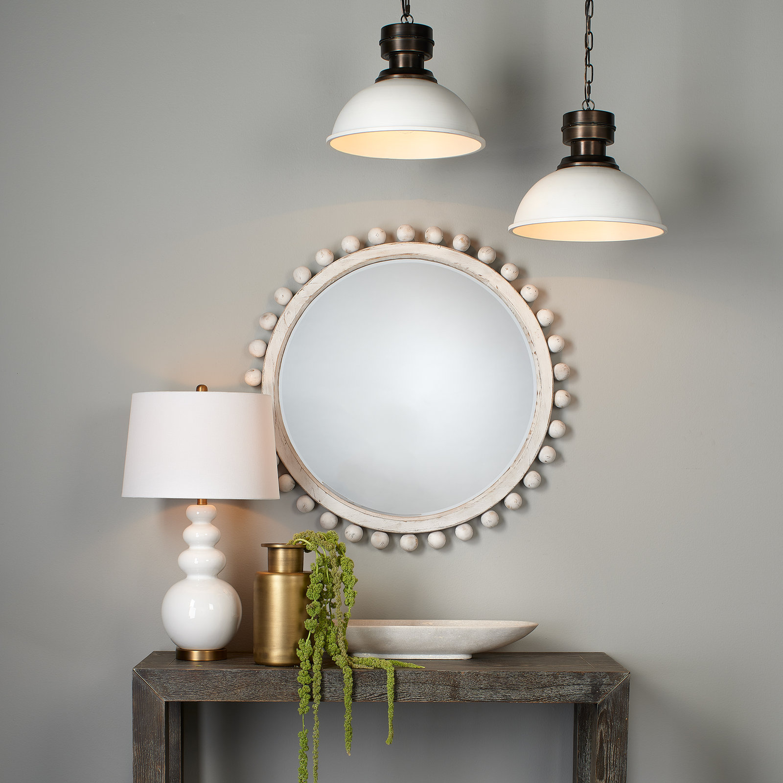 Augustine 35" Accent Mirror, White Washed Wood