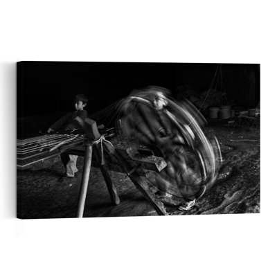 Boys Spinning Traditional Craft Traditional Vintage Abstract Wall Art Print by Savas Sener - Print