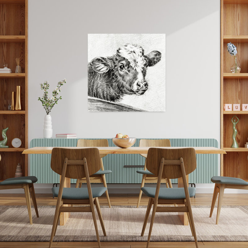 Tête de vache, art mural rétro rétro, H 36 po x l 36 po