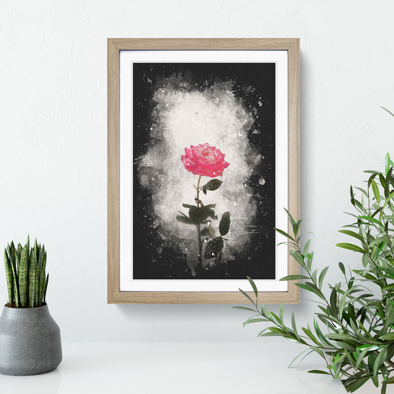 Climbing Pink Rose - Framed Print, 63cm H x 45cm W x 2cm D, Oak Framed