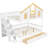 Full Size Wooden House Roof Bunk Bed with Window Door and Roof,Storage Drawers and Staircase,White+Natural-983514772