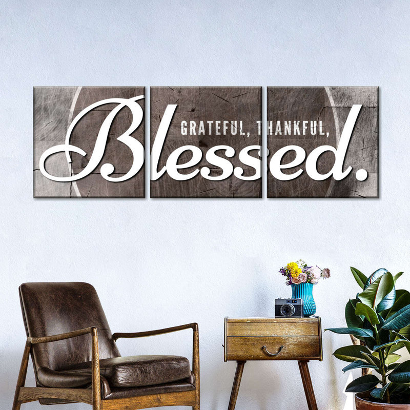 " Blessed Grateful Typography Multi Piece Canvas Print " by TimberType Studio 3 - Pieces, 15" H x 47" W x 1.25" D