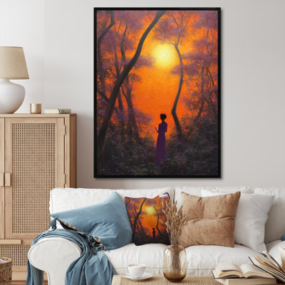 Petite fille marchant dans la forêt de Jacaranda I sur toile