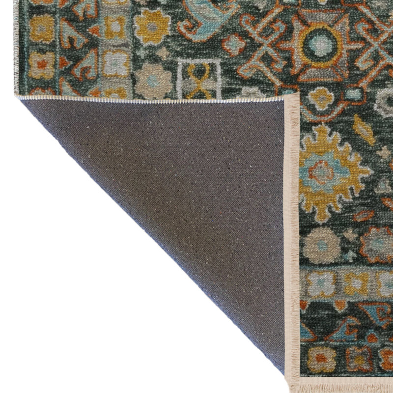 Tapis décoratif rétro à motif floral multicolore jaune et vert, Rectangle 2 pi 8 po x 5 pi