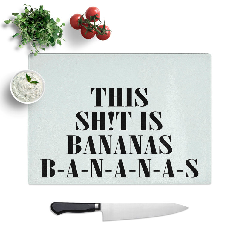 Bananas Typography Chopping Board, 0.4cm H x 20cm W x 28.5cm L