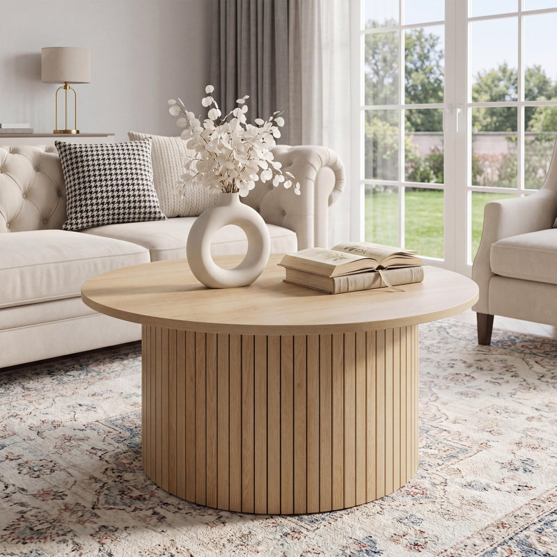 Table basse à tambour Mid-Century, Naturel