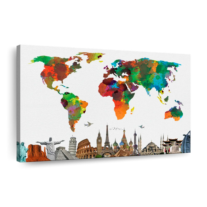 «Color Splash World Map» sur toile, H 8 po x l 12 po x P 1 po