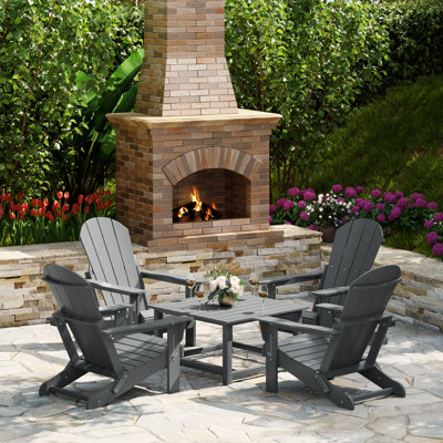 Ensemble de conversation Adirondack pour l'extérieur avec table basse carrée 5 pièces Laguna