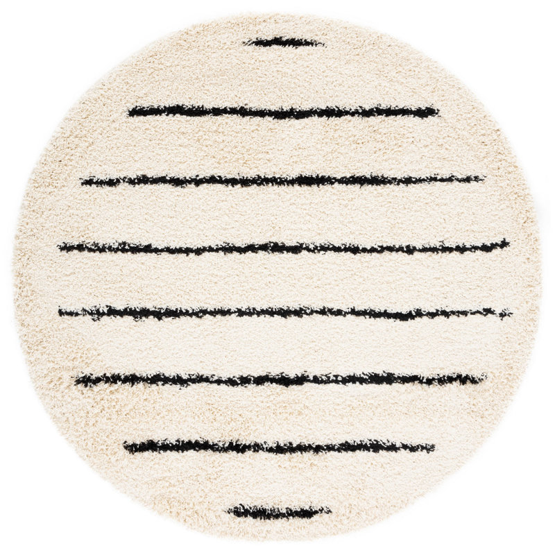 Chandless Striped Ivory/Black Area Rug, Round 6'7"