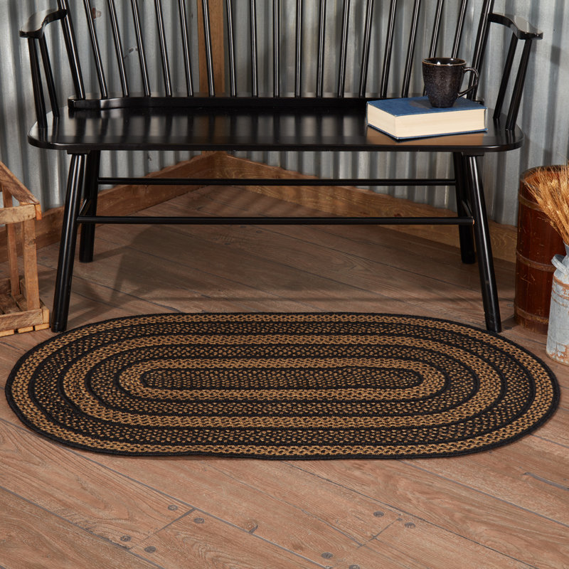 Tapis ovale tressé géométrique noir / brun foncé Anzla, Ovale 2 pi 3 po x 4 pi