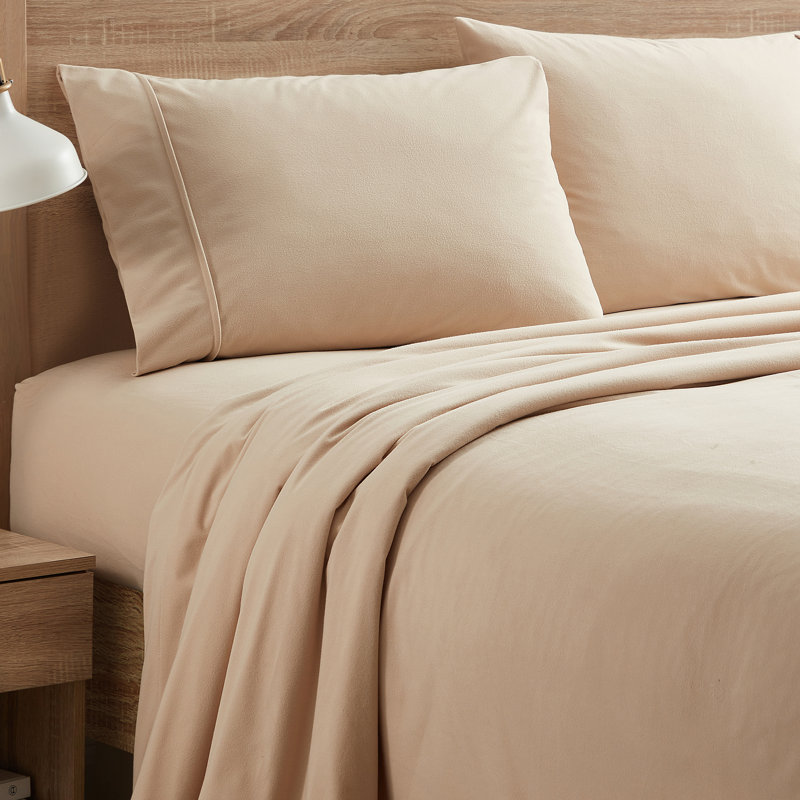 Beige Queen Size Cotton Flannel Sheet Set