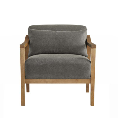 Reagan Wood Arm Accent Chair with Lumbar Pillow, Combining Modern Comfort and Mid-Century Style for Ultimate Relaxation.