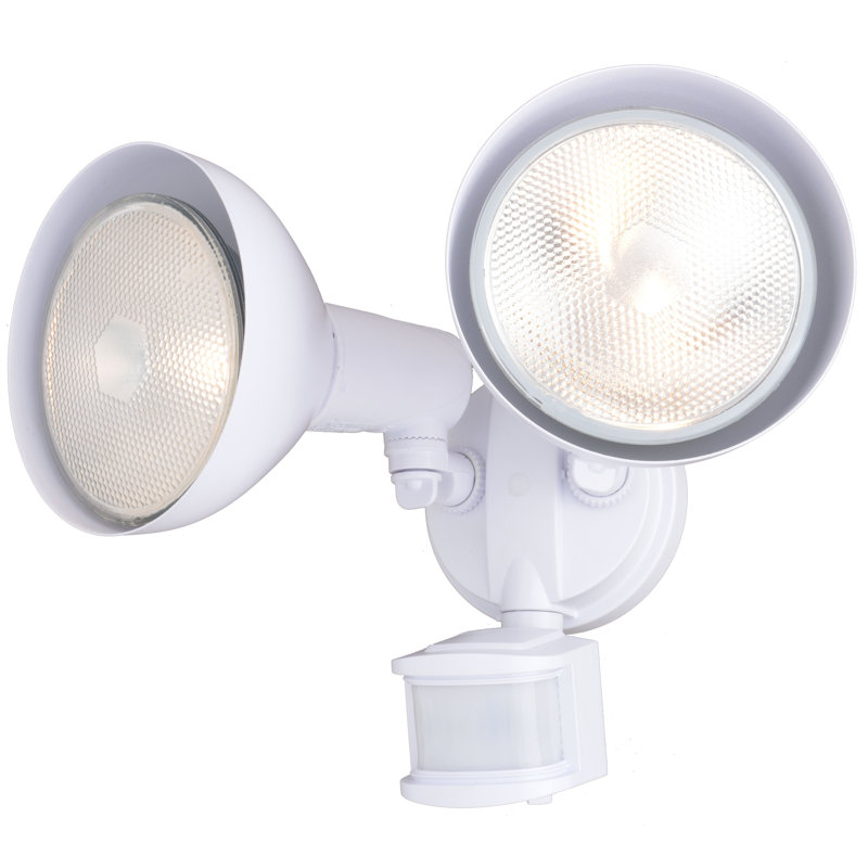 2 - Head Hardwired Dusk to Dawn Outdoor Security Flood Light with Motion Sensor and Timer, White