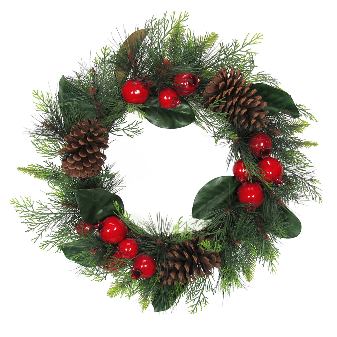 Artificial Mixed Pomegranate Pine Cone Magnolia Leaf & Pine Christmas Wreath The Holiday Aisle®