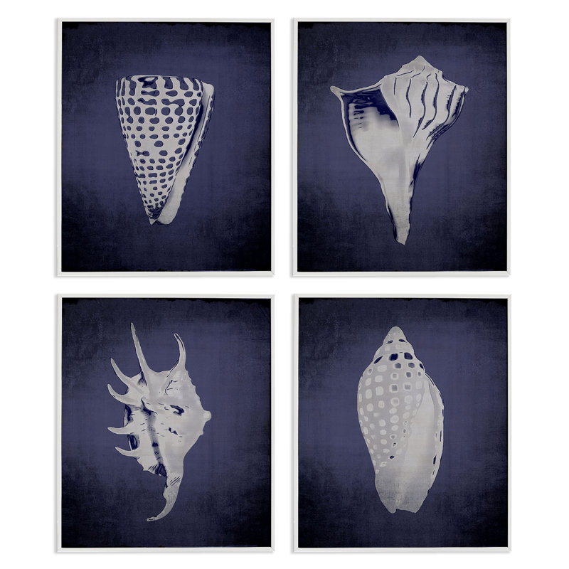  Shells on Indigo Gradient 4 PC, estampe numérique par Graffi * Tee Studios, H 14 po x l 11 po