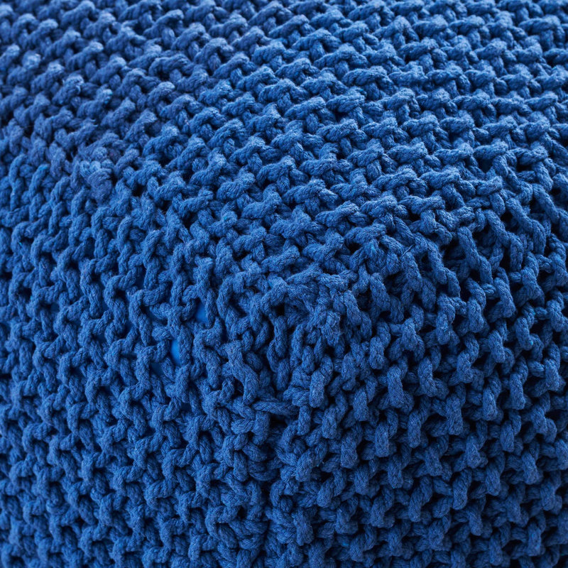 Navy Cotton Knitted Pouf Cube, 20.32"W X 20.32"D 16.76"H, With Stable Fill Modern Cube In Navy, 20.5X20.5X16.5,