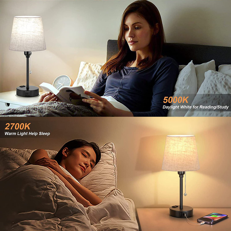 Metal USB Table Lamp, Beige