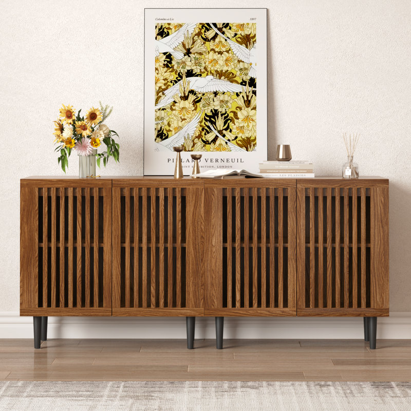 Armoire de rangement Hessle à 4 portes avec tablettes réglables, buffet avec grand espace de rangement pour la cuisine, la salle à manger et le salon