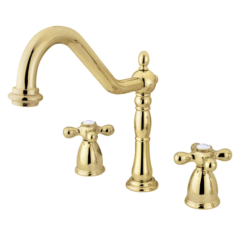 Kingston Brass Heritage Double-Handle Widespread Kitchen Faucet, Polished Brass, Without Side Spray
